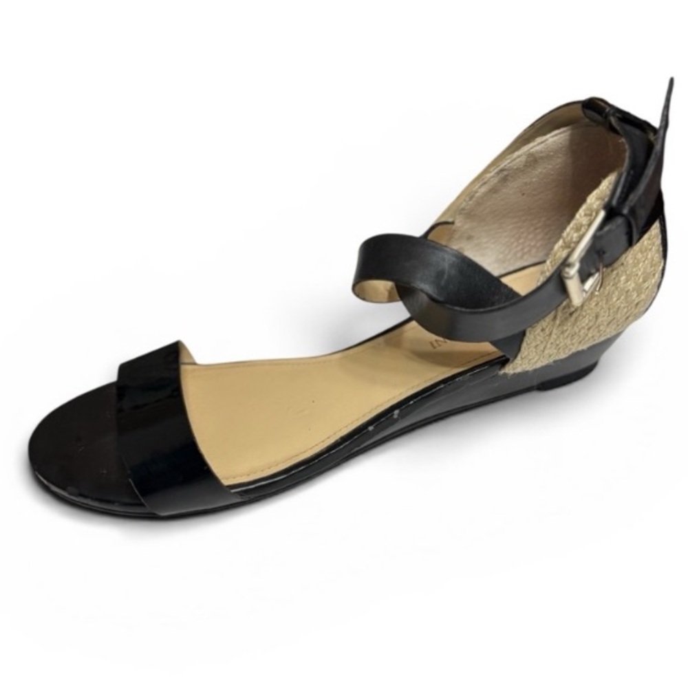 Enzo Angiolini Katira Sandal Black Patent Leather Wedge Sandal Women’s Size 9.5